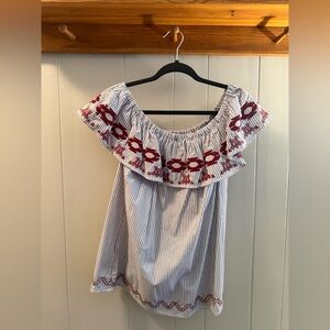 Joy Joy Blue and White Striped Top